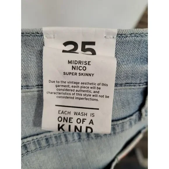 Hudson Midrise Nico Super Skinny‎ Blue Denim Jeans size 25 Distressed #P2